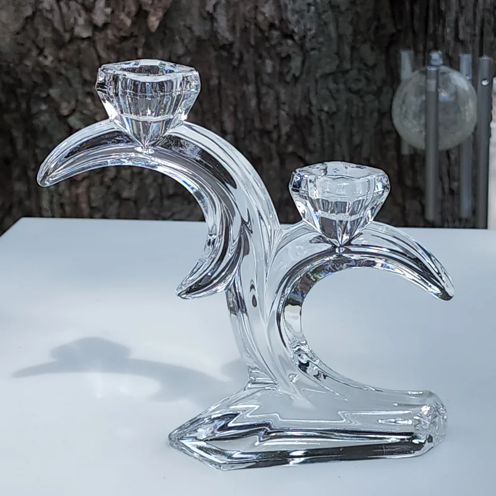 Vintage German Lead Crystal Candle Holder 7in Tall‎